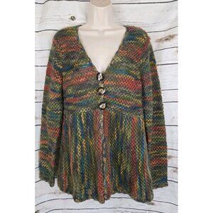 Vintage Y2K Talbots Babydoll Sweater Cardigan L Crochet Multi Wool Mohair Chunky